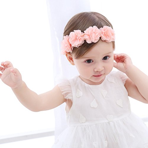 Fmeida Baby Girls Headband Flower Birthday Crown Hair Band-Gift for Baby (Pink Flower) - Thumbnail 6