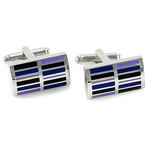MENDEPOT Classic Rhodium Plated Rectangle Multi Color Stripes Cufflinks With Box