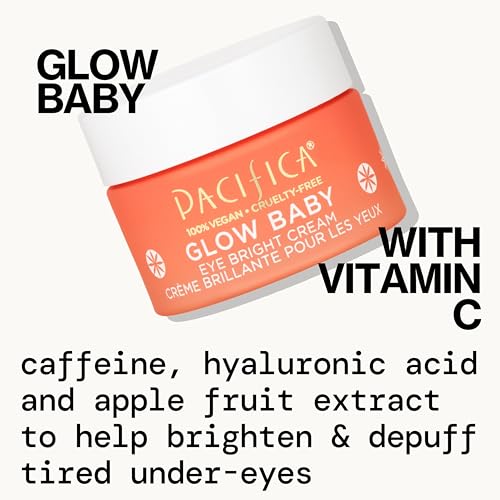 PACIFICA GLOW BABY BRIGHTENING EYE CREAM – VITAMIN C UNDER EYE CREAM FOR DARK CIRCLES & PUFFINESS, CAFFEINE-INFUSED EYE BRIGHTENER FOR TIRED EYES FRAGRANCE-FREE 0.5 OZ CLEAN VEGAN DERMATOLOGIST TESTED