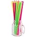 Drinking Straws By Green Direct - 10.75 inches Plastic Smoothie Straws individually wrapped - Extra Long & Thick for use with any Jumbo Cup or Water Bottle - BPA Free - Mixed Neon Colors Pack of 300