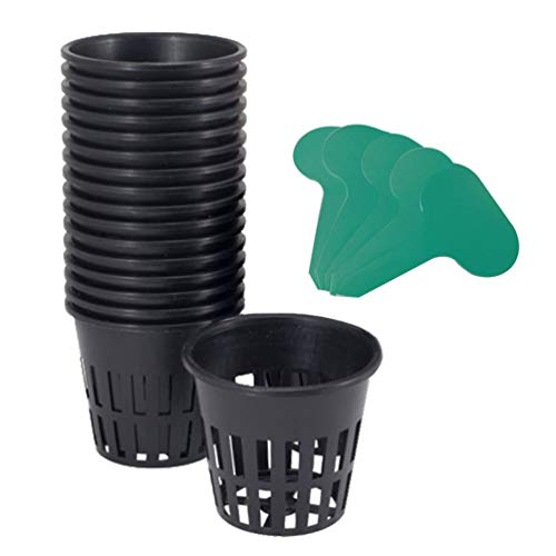 GROWNEER 12-Pack 3 Inch Garden Slotted Mesh Net Cups, Heavy Duty Net Pots with 10Pcs Plant Labels, Wide Lip Bucket Basket for Hydroponics