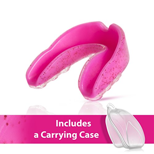 JS MMA Mouthguard Braces for Sports. BJJ, Boxing, Football, Ice and Field Hockey, Lacrosse, Basketball. Double Glitter Color Purple & Red, Custom Fit Youth and Adult, unisex With Case (Pink, Youth)