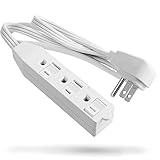 3-Outlet Power Strip with Safety Cover - 3FT, FosPower 3-Prong 1625W Grounded Wall Outlet with Extension Cord and 90 Degree AC Flat Plug Adapter, ETL Listed - White