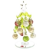 LSArts Glass Christmas Tree with Multicolored Gold Ornaments, Green, 6 Inch