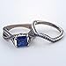 Caperci Black Sterling Silver 925 Princess-Cut Created Blue Sapphire Solitaire Wedding Engagement Ring Set