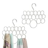 mDesign 18- Loop Metal Closet Scarf Hanger Storage Organizer Scarves, Leggings Ties, Belts Shawls - Set of 2, Pearl White
