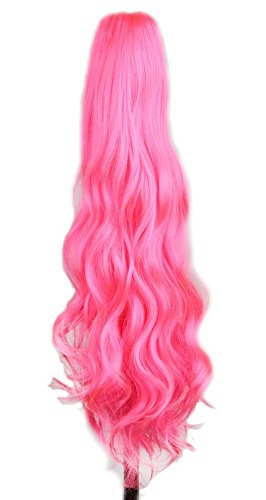 Yuehong Long Wavy 21" Colorful Clip In/On Hair Extensions Piece Curly Claw Ponytail wig (Hot pink)