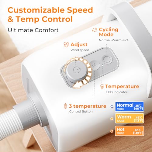 Pecute Poodle Dog Pulser with Hot and Cold Cycle Modes, Dog Hair Dryer, Professional Dog Blower, Adjustable Speed and Temperature, 4 Nozzles