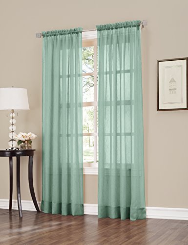 No. 918 Erica Crushed Sheer Voile Rod Pocket Curtain Panel, 51" x 63", Mineral Blue