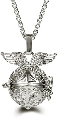 Essential Oil Diffuser Necklace Aromatherapy Diffuser Necklace Angel Wings Locket Pendant Necklace 31 Inch (Platinum color plated)