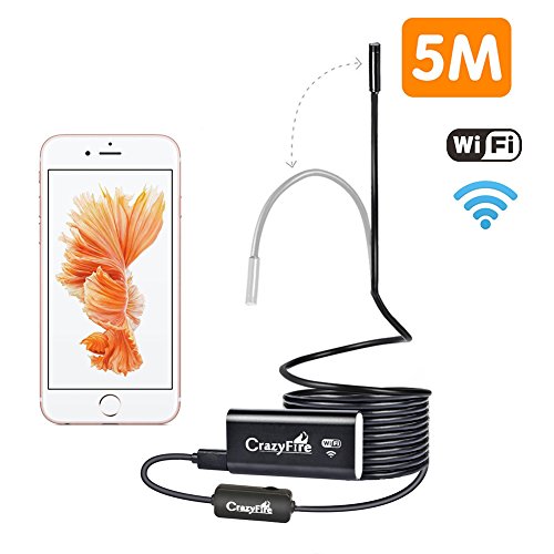 Wireless Endoscope Inspection Camera,CrazyFire iOS Android USB Borescope,2.0 Megapixel 720P HD Flexible Semi-rigid Borescope Camera, Wifi Snake Camera for Samsung,iPhone,Huawei,PC - 16.4ft/5M