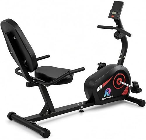 RESTSUKO Bicicleta Estática Reclinada Mayores, Bici Fija Magnética Silenciosa con 8 Niveles, Volante 2.6KG, Pantalla Monitor, Asiento Ergonómico, Soporta hasta 150 KG, Ideal para Gimnasio en Casa y Rehabilitación 123x63x100CM