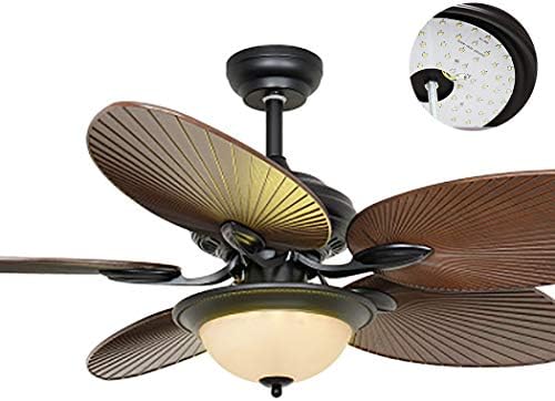 56-Inch Tropical Ceiling Fan Lights with 5 Palm Leaf Blades LED Remote Control Indoor/Outdoor Ceiling Fans 60W Energy Saving Mute