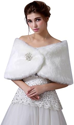 Rosalindbridal Wedding Bridal Faux Fur Wrap Shawl Cape Stole Ivory XS