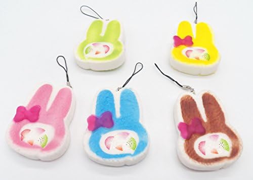 5 Cute Squishy Fruity Bunny Rabbit Ears Squishy Charm Mascot Strap Set ~US Seller~
