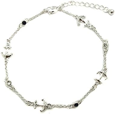 Anchor Charm Crystal Montana Rhinestone Reversible Link Anklet