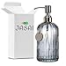 JASAI 18 Oz Glass Soap & Lotion Dispenser with Rust Proof Stainless Steel Pump, Refillable Liquid Pump Bottle Holder Great for Kitchen, Bath, Bathroom Accessories, Countertop (Clear Grey)