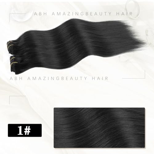 ABH AMAZINGBEAUTY HAIR Clip in Hair Extensions Human Hair Straight Clip in Extensions Full Head Clip in Remy Human Hair Clip ins Jet Black Color #1 Reusable Invisible 8Pcs 20 Inch 120 Grams