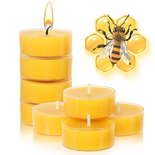 Capaniel 8 Packs Beeswax Tealight Candles- 4 Hour Burn Time Pure Bees Wax Candles- Burn Evenly and Clean- Beeswax Candle Bulk Smokeless Bees Wax Tea Lights for Relaxing Air Purification