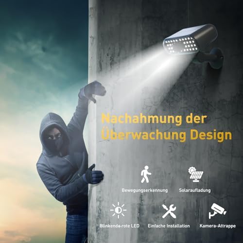 2 Unità di Lampade Solari Esterne a Parete, con Detector di Movimento, Lampade Esterne LED Impermeabili IP65, Lampade di Sicurezza Solari con 3 Modalità, Adatte ai Giardini