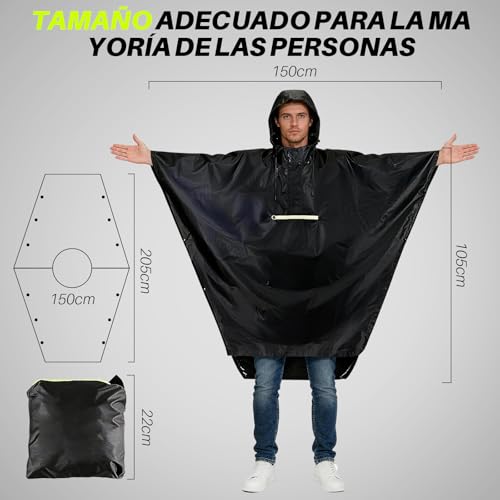 ZQSQD 3 en 1 Impermeable para Lluvia Hombres y Mujeres, Poncho de Lluvia Reflectante con Capucha, Chubasquero con Bolsillos con Cremallera, Adecuado para Senderismo, Acampada y Ciclismo