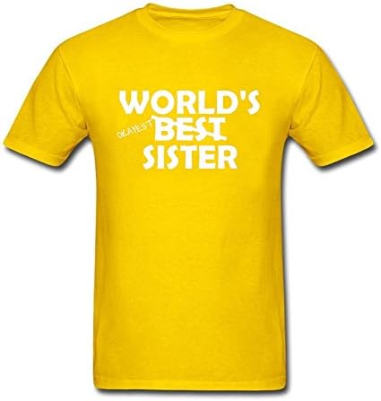 LANKIYA Shirts World's Okayest Sister Funny Adult Mens Natural Cotton T Shrits Yellow XXL