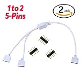 Glarks 2Pcs [5-Pins 1 to 2] Splitter LED Strip Connect Cable with 6Pcs 5-Pins Plugs Connector s for RGBW 5050 LED Strip Lights (1 to 2 / 2Pcs)