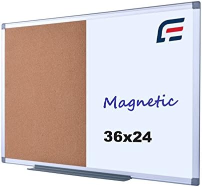 EFIRNITURE Magnetic Erase Board & Cork Board Combination, 36x24 Inch Aluminum Frame Wall Mounted Combination Board with Removable Marker Tray