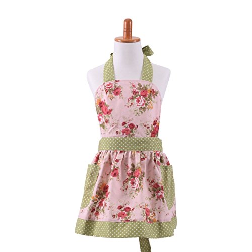 G2PlusÂ® Lovely Classic Style Pink Floral Parent-Child Apron Women's Cooking or Baking Apron with 2 Pockets Mama & Kid Girl Apron Great Gift For Wife Daughters Ladies