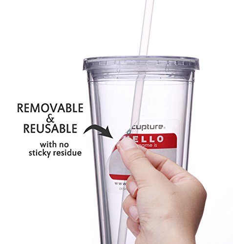 Cupture Classic Insulated Double Wall Tumbler Cup with Lid, Reusable Straw & Hello Name Tags - 24 oz, 2 Pack (clear)