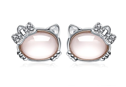 Hello Kitty Sterling Silver Stud Earrings for Girls, Kids, Woman- Cute Cat Kitten Stud Earrings- Birthstone Gift Jewelry- Hypoallergenic Earrings