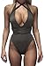 Pink Queen Women's Sexy Deep V-Neck High Cut Thong One Piece Swimsuit Monokini