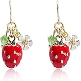 Cute Strawberry Drop Dangle Earrings Enamel Flower Fruit Strawberry Ear Hook Earrings Jewelry for Women Birthday Thanksgiving Gifts