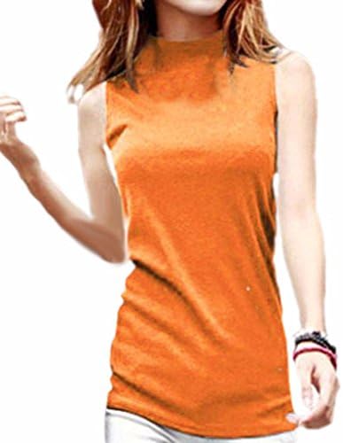 Women's Mock Turtleneck Fullback Sleeveless Shaping Tank Top Shirt Tops Orange X-Large