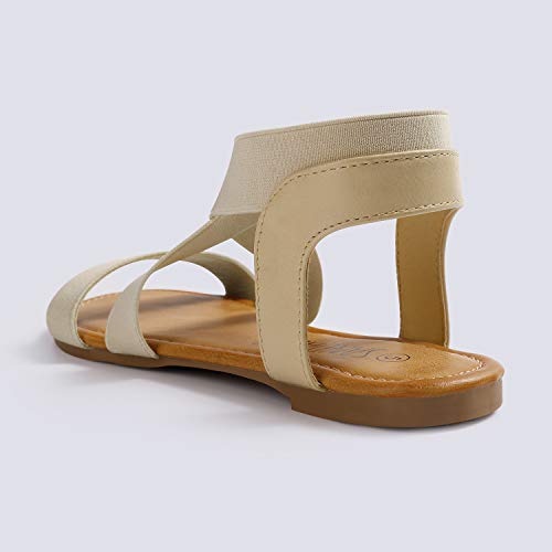 SANDALUP Elastic Ankle Strap Flat Sandals for Women Beige 08 Pricepulse