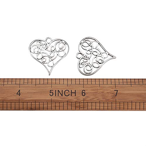 Craftdady 10Pcs Antique Silver Filigree Love Heart Charms 31.5x32mm Vintage Alloy Lead Free Tiny Sweet Heart Beads Pendants for DIY Jewelry Bracelet Necklace Earring Making