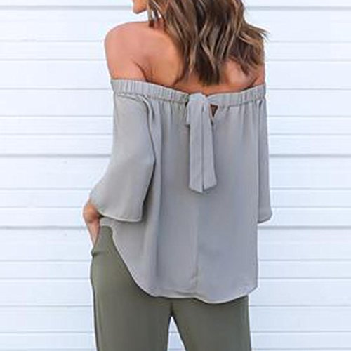 Sinfu Women's Blouse Vintage Autumn Winter Spring Off Shoulder Tops Long Sleeve Shirt Casual Blouse Loose T-shirt (M US size 8, Gray)