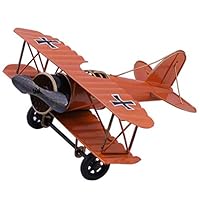 IUU Large Retro Iron Aircraft Handicraft Vintage Airplane Model Metal Biplane Plane Aircraft Models Metal Handicraft Home Decor Ornament Toy Handicraft Souvenir (Red)