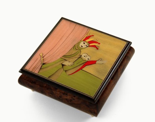 Theatre-Performer-with-Venetian-Mask-Wood-Inlay-Music-Box-with-18-Note-TuneFur-Elise-Beethoven