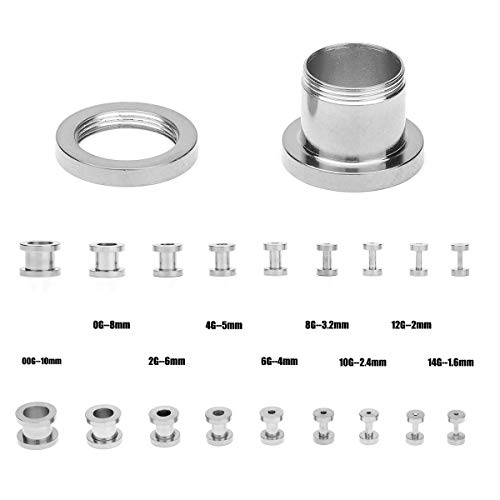 CABBE KALLO 36PCS Ear Gauges Stretching Kit Stainless Steel Screw Fit Tunnel Plugs and Tapers Set 14G-00G (Silvertone) - Thumbnail 3