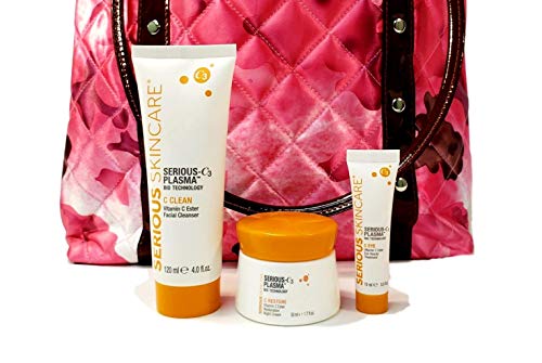 Serious Skincare Serious C3 Plasma Night Trio C-Restore Vitamin C Ester Night Cream, C Eye Vitamin C Ester Eye Beauty Treatment and C Clean Vitamin C Ester Facial Cleanser with Bonus Tote Bag