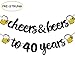 Joymee Cheers & Beers to 40 Years Black Glitter Banner for 40th Birthday Wedding Anniversary Party Supplies Decorations - PRESTRUNG