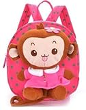 Baby Rae Toddler Kid Walking Safety Leash Backpack with Detachable Cute Monkey Stuff Animal (Pink Monkey)