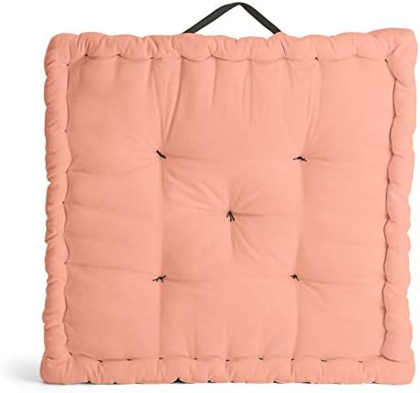 Encasa Homes Square Floor Cushions 40x40x8 cm - Powder Pink & Grey - Solid Dyed Canvas with Micro-Fiber Filling Large Size for Seating Meditation Yoga Pooja Guests Living Room Bedroom