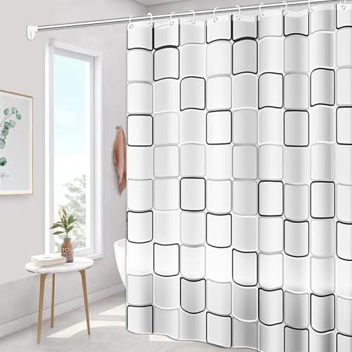 PANGP Cortina de Ducha para Baño, 180 * 200cm Cortinas de Regadera Impermeable de Patrón Cuadrado Grande con Ganchos, Cortina de PEVA Antimoho, Antibacteriano, para Duchas de Baño y Bañeras