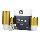 100 Gold Rimmed Plastic Cups - 9 Oz Clear Plastic Hard Tumblers - Old Fashioned Elegant Party Decorations - Disposable Wedding Plastic Champagne Cups - Fancy Eats