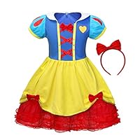 AmzBarley Girls Princess Snow White Costume Halloween Cosplay Dress up Fancy Party Birthday Outfits School Performance Halloween Clothes with Headband Size 6(5-6Years)