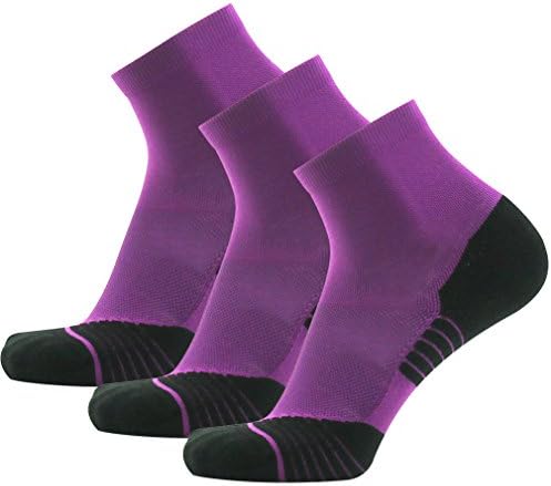 Premium Compression Running Socks, NIcool Arch Support Athletic Ankle Lightweight Colorful Socks, 3 Pairs Purple