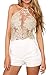 Simplee Apparel Women's Halter Neck Tank Crop Top Sleeveless Lace Vest Bustier, Gold, 1/7, Medium