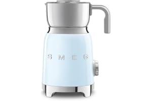 Smeg 50's Retro Style Milk Frother with 2 Disks, 6 Preset Programs, Hot or Cold Frothing, Induction Heating, Pastel Blue, MFF